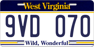 WV license plate 9VD070