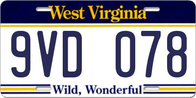 WV license plate 9VD078