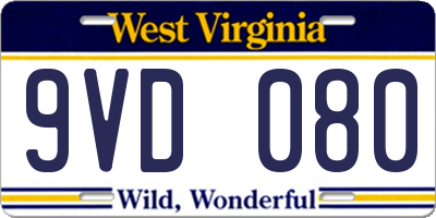 WV license plate 9VD080