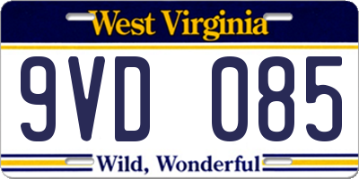 WV license plate 9VD085