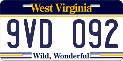 WV license plate 9VD092