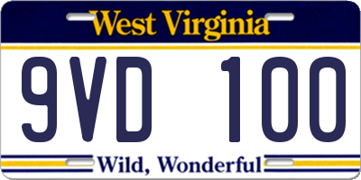 WV license plate 9VD100