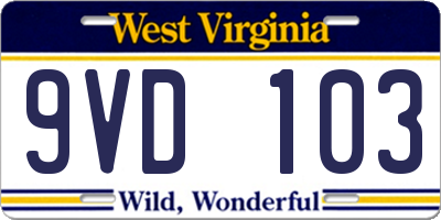 WV license plate 9VD103