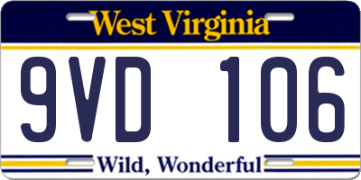 WV license plate 9VD106