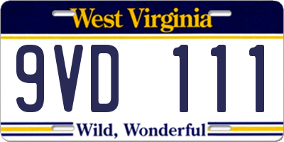 WV license plate 9VD111