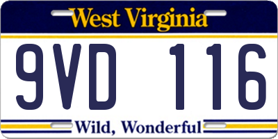 WV license plate 9VD116