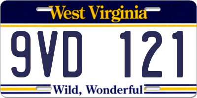 WV license plate 9VD121