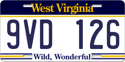 WV license plate 9VD126