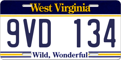 WV license plate 9VD134