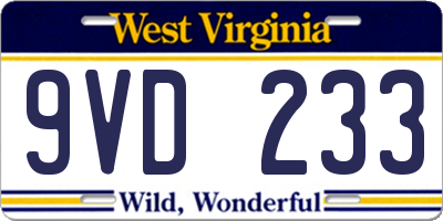 WV license plate 9VD233