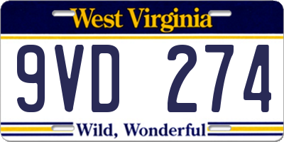 WV license plate 9VD274