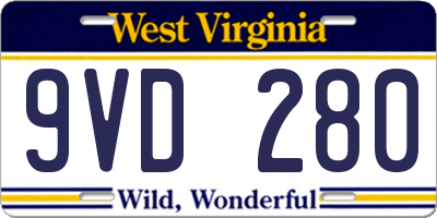 WV license plate 9VD280