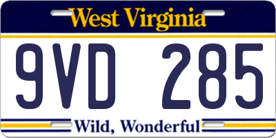 WV license plate 9VD285