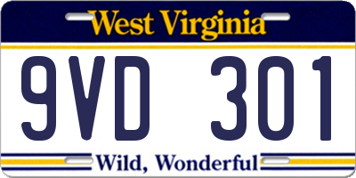 WV license plate 9VD301