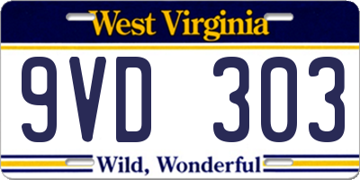 WV license plate 9VD303