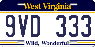 WV license plate 9VD333