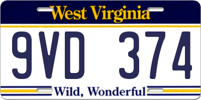 WV license plate 9VD374