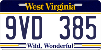 WV license plate 9VD385