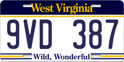 WV license plate 9VD387