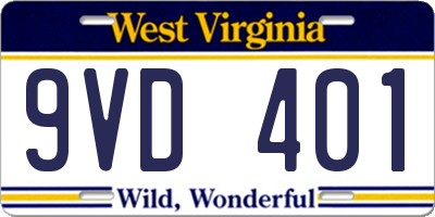 WV license plate 9VD401