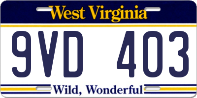 WV license plate 9VD403