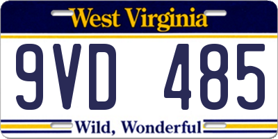 WV license plate 9VD485