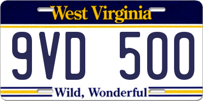 WV license plate 9VD500
