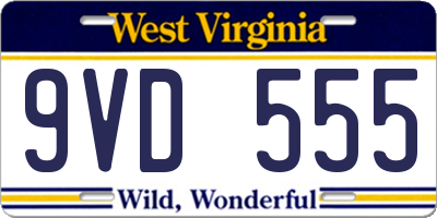 WV license plate 9VD555