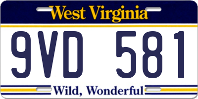 WV license plate 9VD581