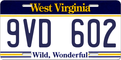 WV license plate 9VD602