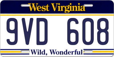 WV license plate 9VD608