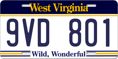 WV license plate 9VD801
