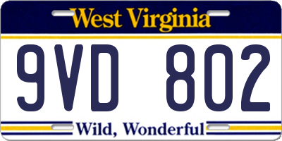 WV license plate 9VD802