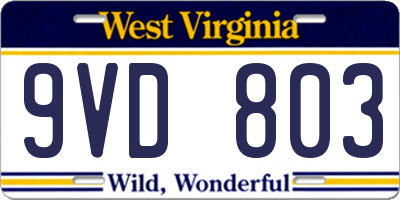 WV license plate 9VD803