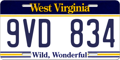 WV license plate 9VD834