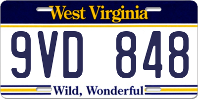 WV license plate 9VD848