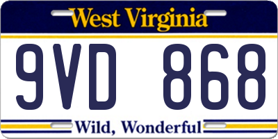 WV license plate 9VD868