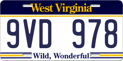 WV license plate 9VD978