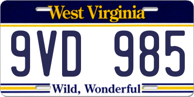 WV license plate 9VD985