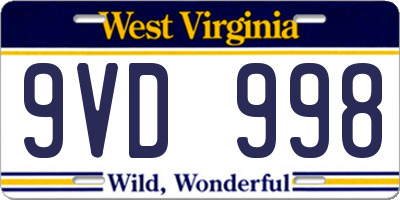 WV license plate 9VD998