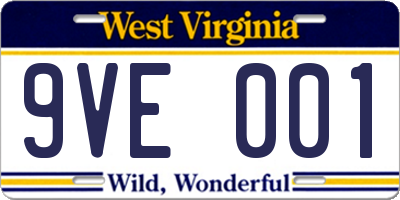 WV license plate 9VE001