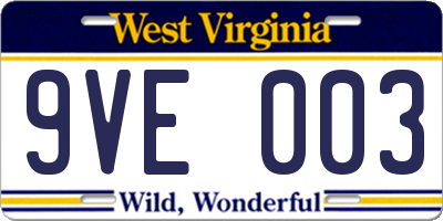 WV license plate 9VE003