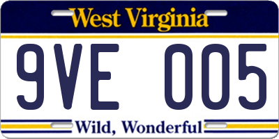WV license plate 9VE005