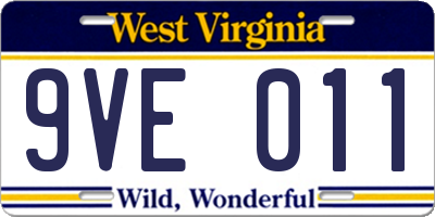 WV license plate 9VE011
