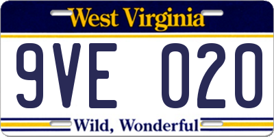 WV license plate 9VE020