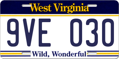 WV license plate 9VE030