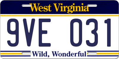 WV license plate 9VE031
