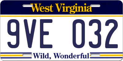 WV license plate 9VE032