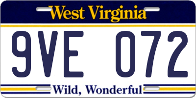 WV license plate 9VE072