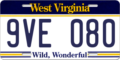 WV license plate 9VE080